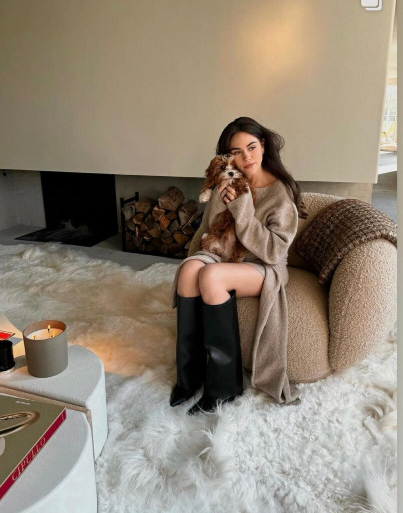 Off-white patchwork sheepskin rug by Monroe Life in a living room